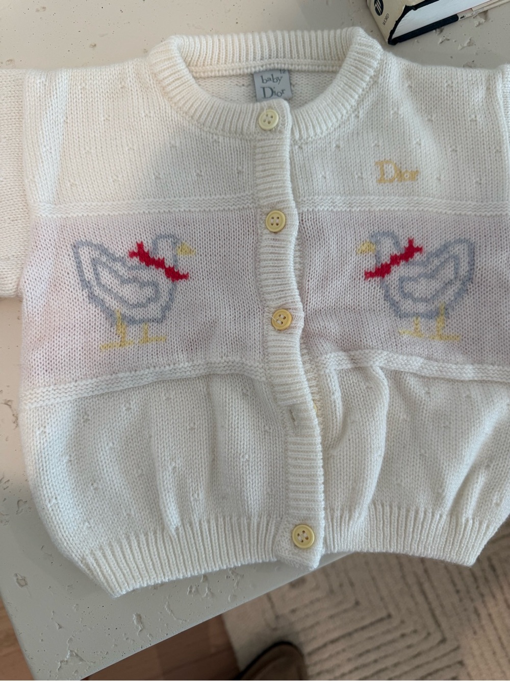 Cream Knit Swan Cardigan - Dior Baby